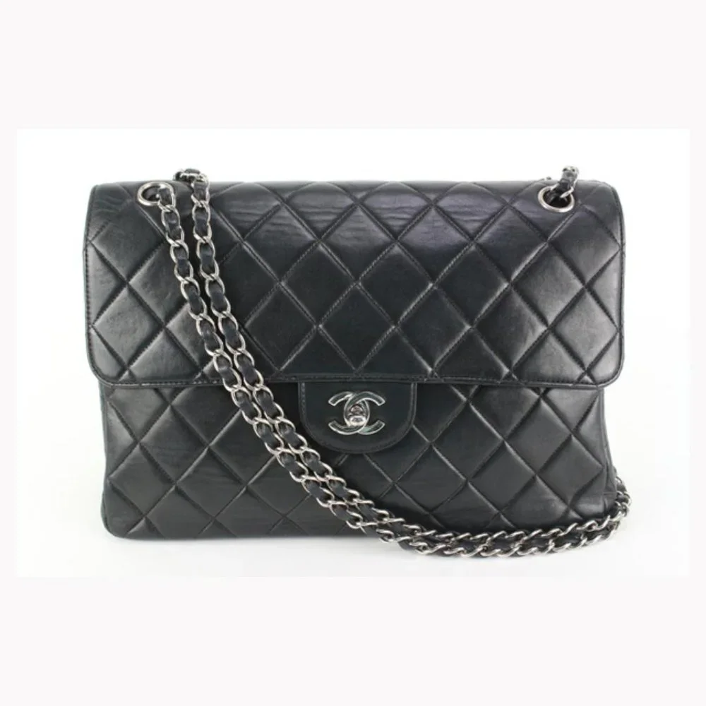 Chanel Black Quilted Lambskin Jumbo Double Flap Classic Bag 55cz55s